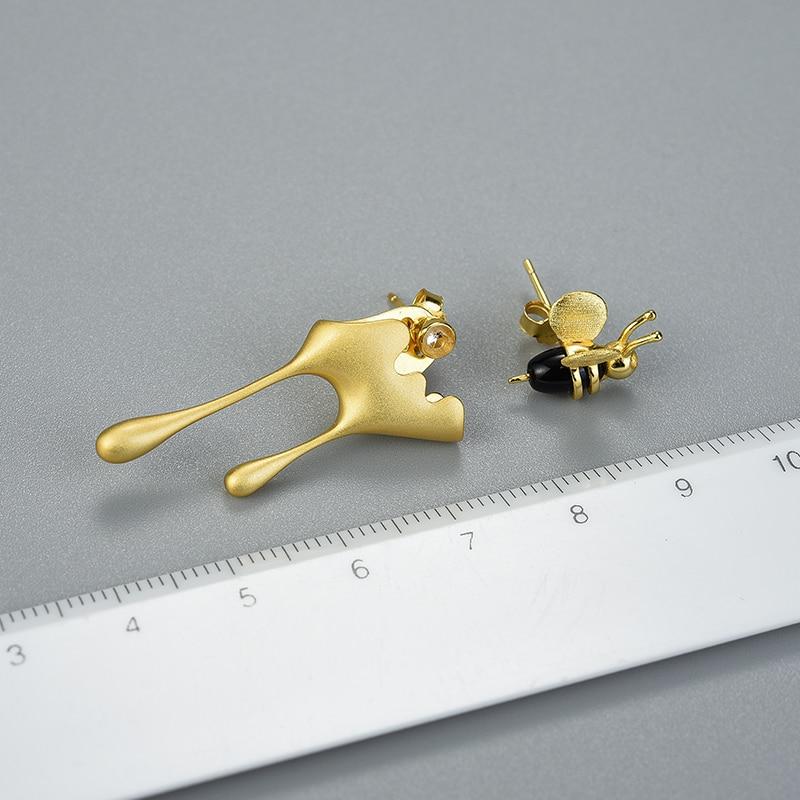 Bee and Dripping Honey Asymmetric Stud Earrings for Women Fine Jewelry-Earrings-Arimonz-Arimonz