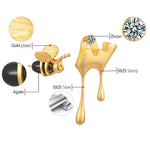 Bee and Dripping Honey Asymmetric Stud Earrings for Women Fine Jewelry-Earrings-Arimonz-Arimonz