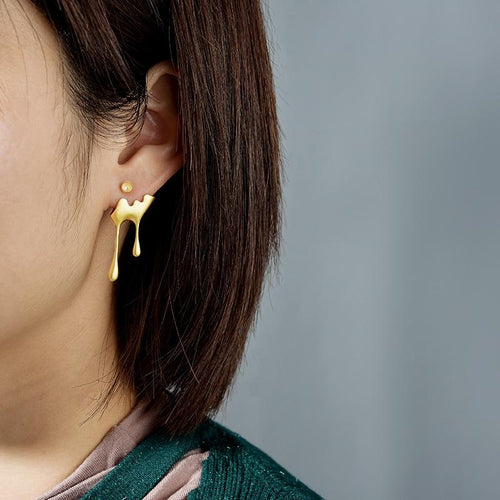 Bee and Dripping Honey Asymmetric Stud Earrings for Women Fine Jewelry-Earrings-Arimonz-Arimonz