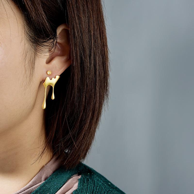 Bee and Dripping Honey Asymmetric Stud Earrings for Women Fine Jewelry-Earrings-Arimonz-Arimonz