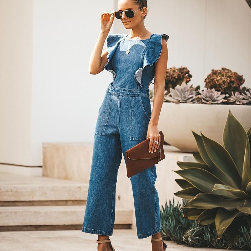 Bell Wide Leg Bodycon Denim Jumpsuit Casual Rompers Back Lace Up-Denim Jumpsuit-Arimonz-Arimonz