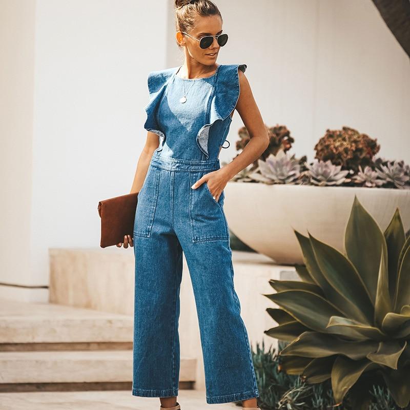 Bell Wide Leg Bodycon Denim Jumpsuit Casual Rompers Back Lace Up-Denim Jumpsuit-Arimonz-S-Arimonz