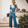 Bell Wide Leg Bodycon Denim Jumpsuit Casual Rompers Back Lace Up-Denim Jumpsuit-Arimonz-Arimonz