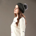 Beret Hat Women Winter Knitted Wool Cap Pompom Hat Solid Color-Winter Hats-Arimonz-Arimonz