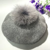 Beret Hat Women Winter Knitted Wool Cap Pompom Hat Solid Color-Winter Hats-Arimonz-grey-Arimonz