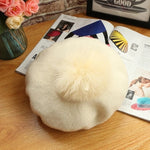 Beret Hat Women Winter Knitted Wool Cap Pompom Hat Solid Color-Winter Hats-Arimonz-off white-Arimonz