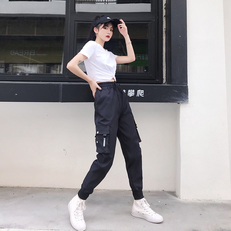 Big Pockets Cargo Pants Women High Waist Loose Streetwear Pants-Pants-Arimonz-Arimonz