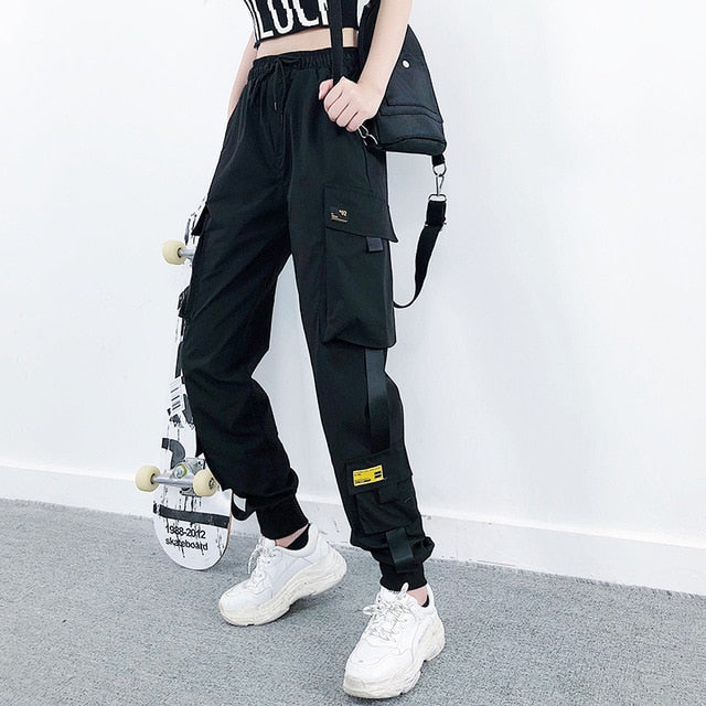 Big Pockets Cargo Pants Women High Waist Loose Streetwear Pants-Pants-Arimonz-Black - Design 1-S-Arimonz