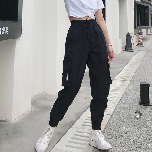 Big Pockets Cargo Pants Women High Waist Loose Streetwear Pants-Pants-Arimonz-Black - Design 3-S-Arimonz
