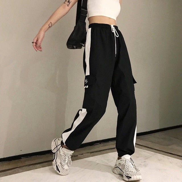 Big Pockets Cargo Pants Women High Waist Loose Streetwear Pants-Pants-Arimonz-Black - Design 4-S-Arimonz