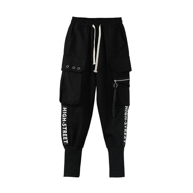 Big Pockets Cargo Pants Women High Waist Loose Streetwear Pants-Pants-Arimonz-Black - Design 5-S-Arimonz