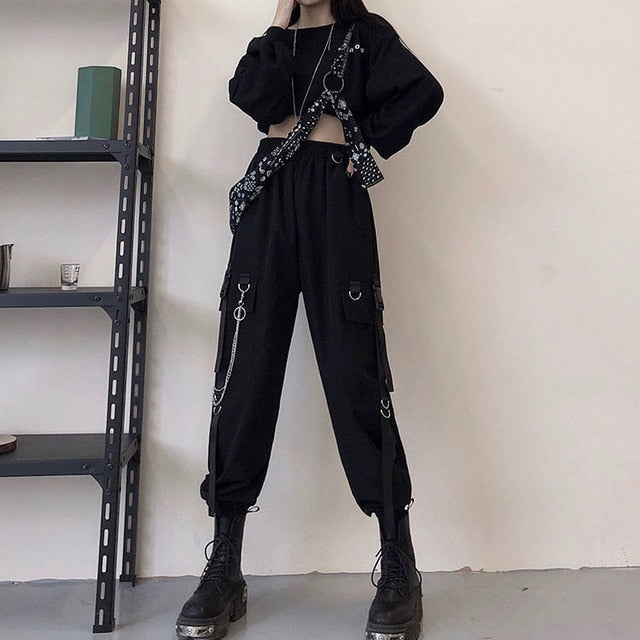 Big Pockets Cargo Pants Women High Waist Loose Streetwear Pants-Pants-Arimonz-Black - Design 6-S-Arimonz