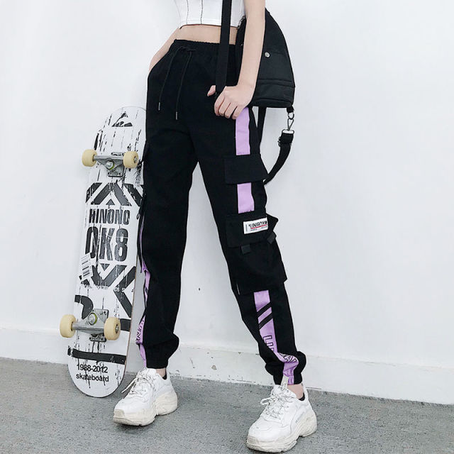 Big Pockets Cargo Pants Women High Waist Loose Streetwear Pants-Pants-Arimonz-Purple - Design 7-S-Arimonz
