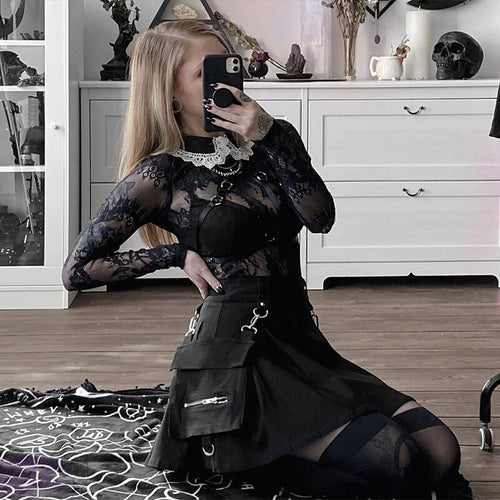 Black High Waist Black Skirts Women Patchwork Bandage Mini Skirt-Skirts-Arimonz-Arimonz