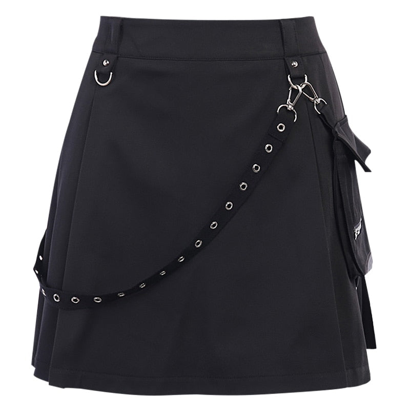 Black High Waist Black Skirts Women Patchwork Bandage Mini Skirt-Skirts-Arimonz-Arimonz