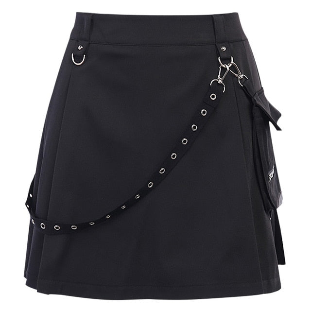 Black High Waist Black Skirts Women Patchwork Bandage Mini Skirt-Skirts-Arimonz-Arimonz
