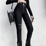 Black Pencil High Waist Pants Gothic Zipper Hollow Out Bodycon Trouser-Pants-Arimonz-Arimonz
