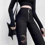 Black Pencil High Waist Pants Gothic Zipper Hollow Out Bodycon Trouser-Pants-Arimonz-Arimonz