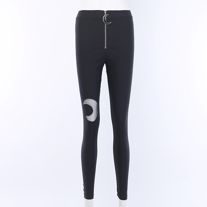 Black Pencil High Waist Pants Gothic Zipper Hollow Out Bodycon Trouser-Pants-Arimonz-Arimonz