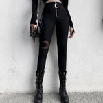 Black Pencil High Waist Pants Gothic Zipper Hollow Out Bodycon Trouser-Pants-Arimonz-Arimonz