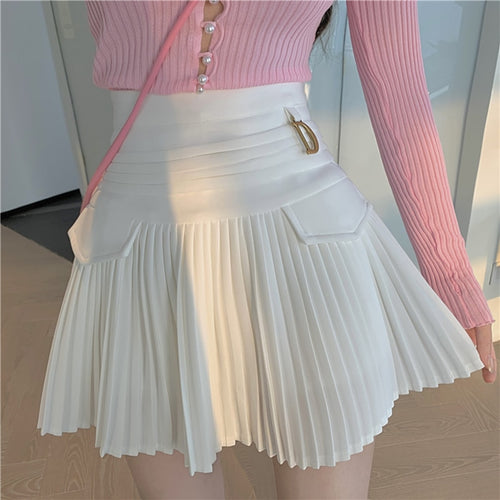 Black Pleated Skirts Women High Waist Mini Skirt A-Line Skirt-Skirts-Arimonz-Arimonz