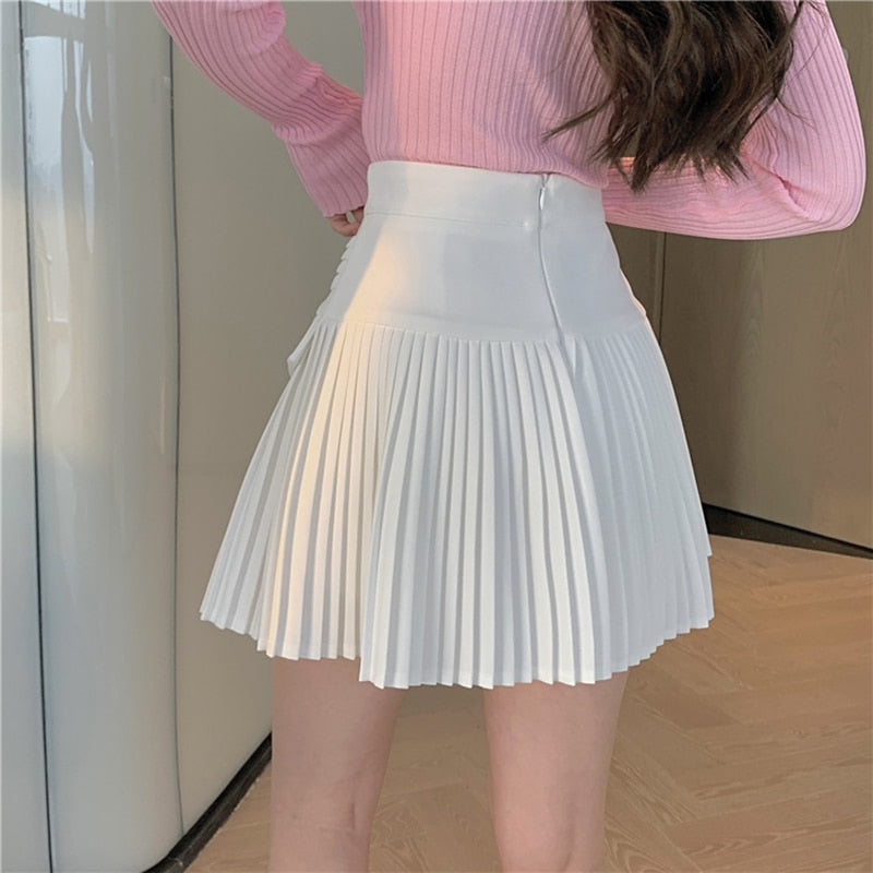Black Pleated Skirts Women High Waist Mini Skirt A-Line Skirt-Skirts-Arimonz-Arimonz