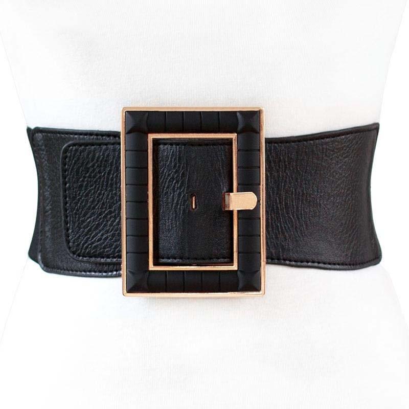 Black PU Classy Wide Waist Belt For Woman-Belts-Arimonz-Arimonz