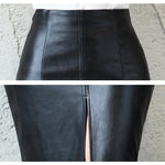 Black PU Leather Skirt Women Midi High Waist Bodycon Split Skirt-Skirts-Arimonz-Arimonz