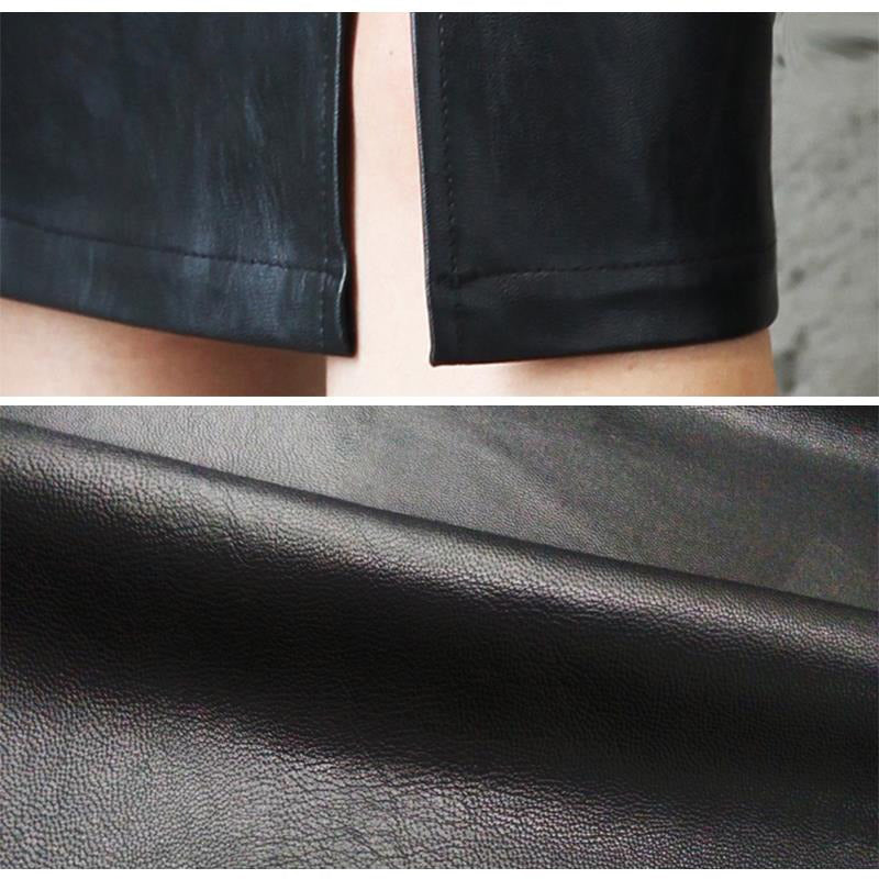Black PU Leather Skirt Women Midi High Waist Bodycon Split Skirt-Skirts-Arimonz-Arimonz