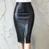 Black PU Leather Skirt Women Midi High Waist Bodycon Split Skirt-Skirts-Arimonz-Arimonz