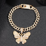 Bling Rhinestone Butterfly Cuban Anklets Bracelet Chunky Cuban Anklet-Anklets-Arimonz-Arimonz