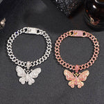 Bling Rhinestone Butterfly Cuban Anklets Bracelet Chunky Cuban Anklet-Anklets-Arimonz-Arimonz