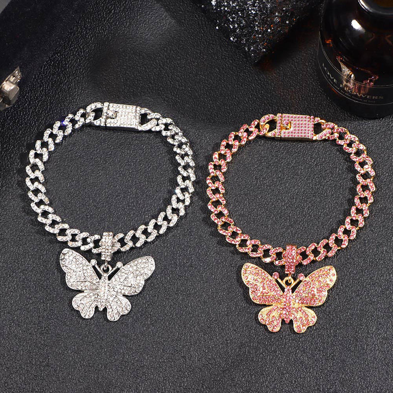 Bling Rhinestone Butterfly Cuban Anklets Bracelet Chunky Cuban Anklet-Anklets-Arimonz-Arimonz