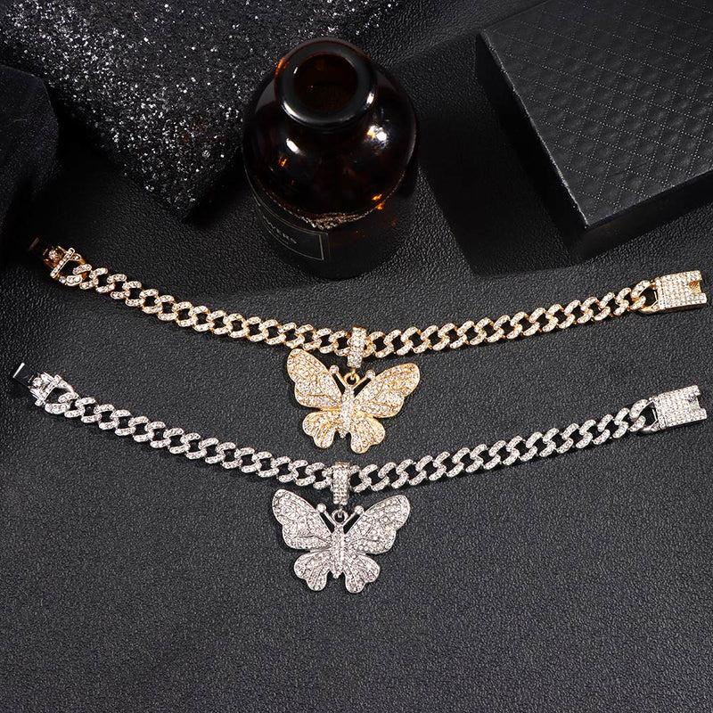 Bling Rhinestone Butterfly Cuban Anklets Bracelet Chunky Cuban Anklet-Anklets-Arimonz-Arimonz