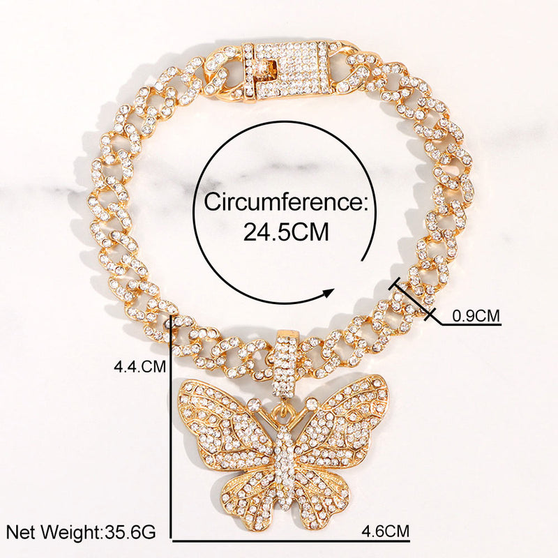 Bling Rhinestone Butterfly Cuban Anklets Bracelet Chunky Cuban Anklet-Anklets-Arimonz-Arimonz