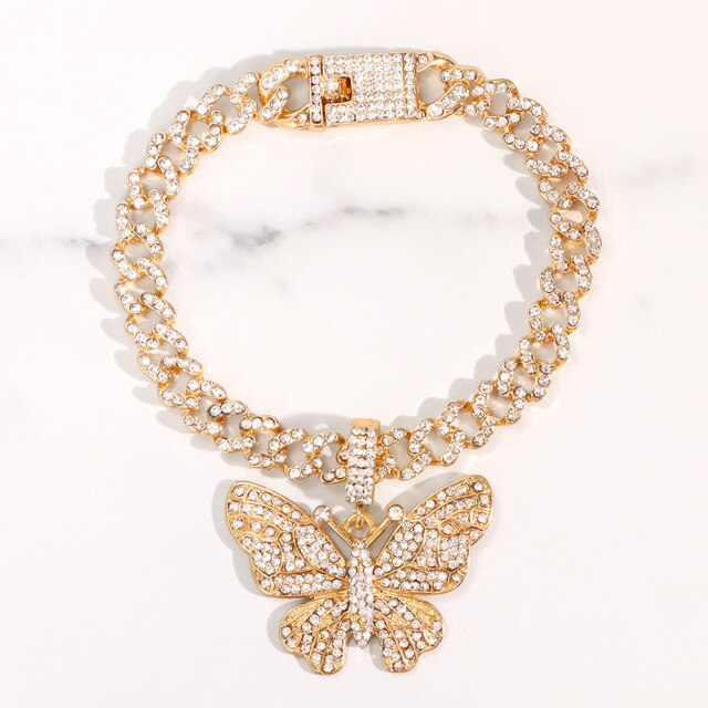 Bling Rhinestone Butterfly Cuban Anklets Bracelet Chunky Cuban Anklet-Anklets-Arimonz-Gold Style A-Arimonz