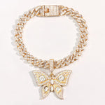 Bling Rhinestone Butterfly Cuban Anklets Bracelet Chunky Cuban Anklet-Anklets-Arimonz-Gold White Style A-Arimonz