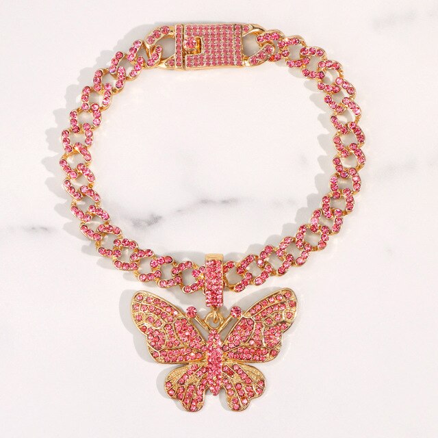 Bling Rhinestone Butterfly Cuban Anklets Bracelet Chunky Cuban Anklet-Anklets-Arimonz-Orange Style A-Arimonz