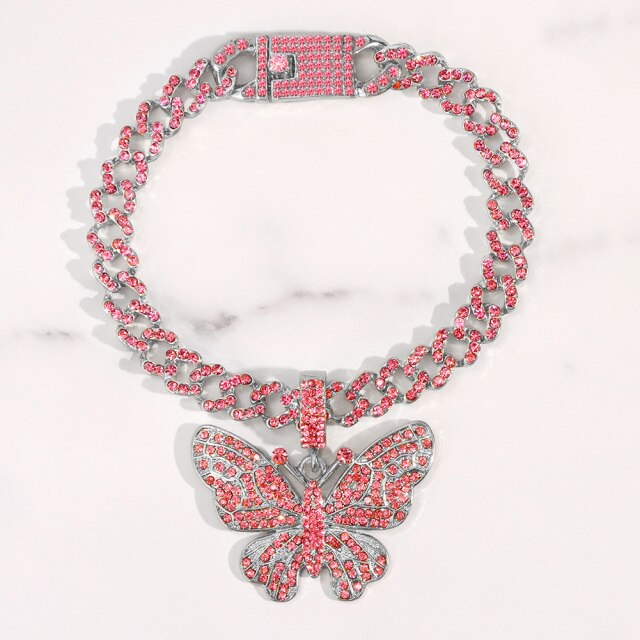 Bling Rhinestone Butterfly Cuban Anklets Bracelet Chunky Cuban Anklet-Anklets-Arimonz-Pink Style A-Arimonz