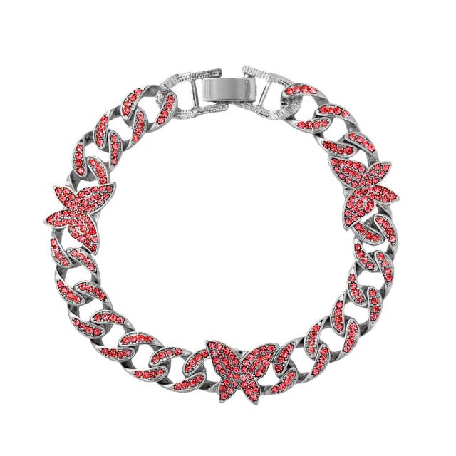Bling Rhinestone Butterfly Cuban Anklets Bracelet Chunky Cuban Anklet-Anklets-Arimonz-Pink Style C-Arimonz
