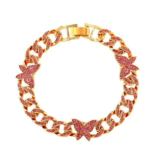Bling Rhinestone Butterfly Cuban Anklets Bracelet Chunky Cuban Anklet-Anklets-Arimonz-Red Style C-Arimonz