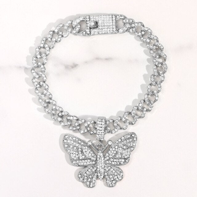 Bling Rhinestone Butterfly Cuban Anklets Bracelet Chunky Cuban Anklet-Anklets-Arimonz-Silver Style A-Arimonz