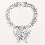 Bling Rhinestone Butterfly Cuban Anklets Bracelet Chunky Cuban Anklet-Anklets-Arimonz-Silver White Style A-Arimonz