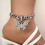 Bling Rhinestone Butterfly Cuban Anklets Bracelet Chunky Cuban Anklet-Anklets-Arimonz-Arimonz