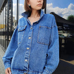 Blue Jean Denim Jacket Oversized Coat Winter Casual Big Pocket Jacket-Jean Jackets-Arimonz-Arimonz