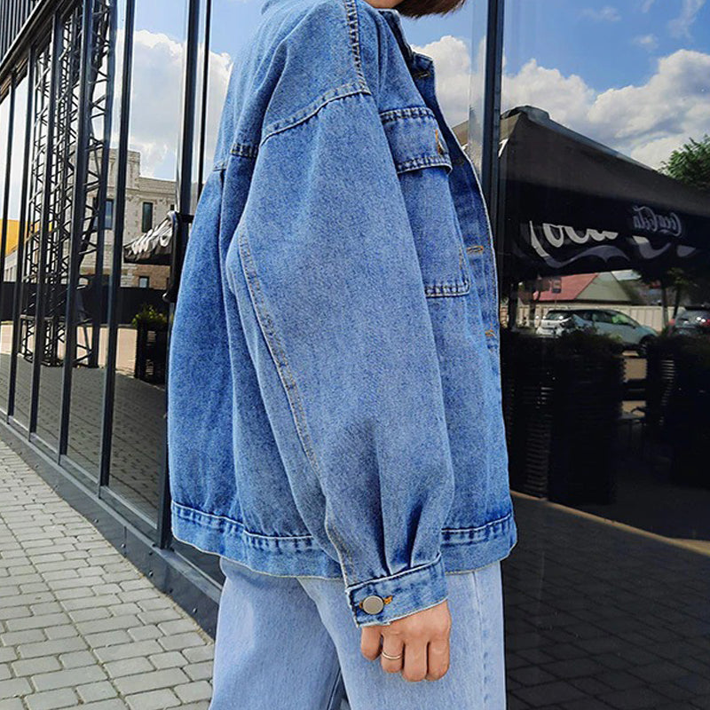 Blue Jean Denim Jacket Oversized Coat Winter Casual Big Pocket Jacket-Jean Jackets-Arimonz-Arimonz