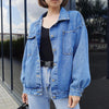 Blue Jean Denim Jacket Oversized Coat Winter Casual Big Pocket Jacket-Jean Jackets-Arimonz-Arimonz