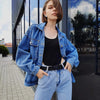 Blue Jean Denim Jacket Oversized Coat Winter Casual Big Pocket Jacket-Jean Jackets-Arimonz-Arimonz