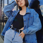 Blue Jean Denim Jacket Oversized Coat Winter Casual Big Pocket Jacket-Jean Jackets-Arimonz-Arimonz