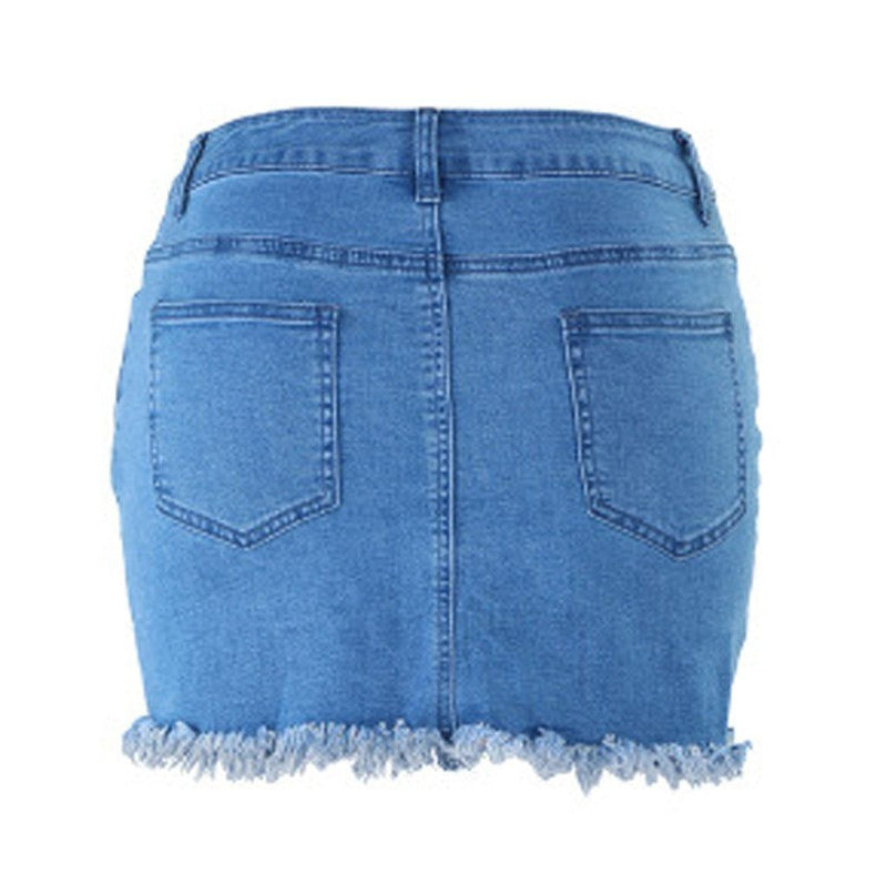 Blue Tassels Zipper High Waist Mini Denim Skirts-Denim Skirts-Arimonz-Arimonz